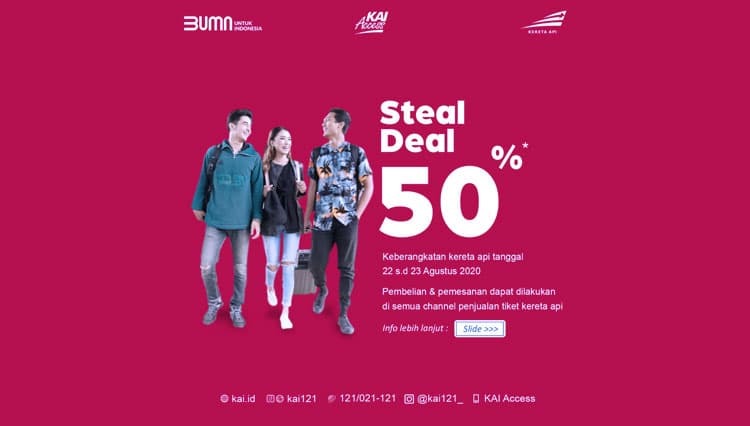 Lewat Program 'Steal Deal 50%', Akhir Pekan Ini Bayar Tiket KA Cuma 50 Persen